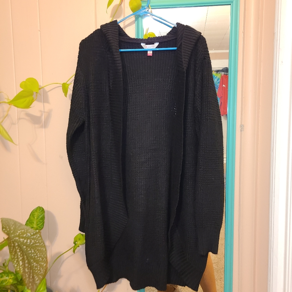 Black Knit Hooded Cardigan